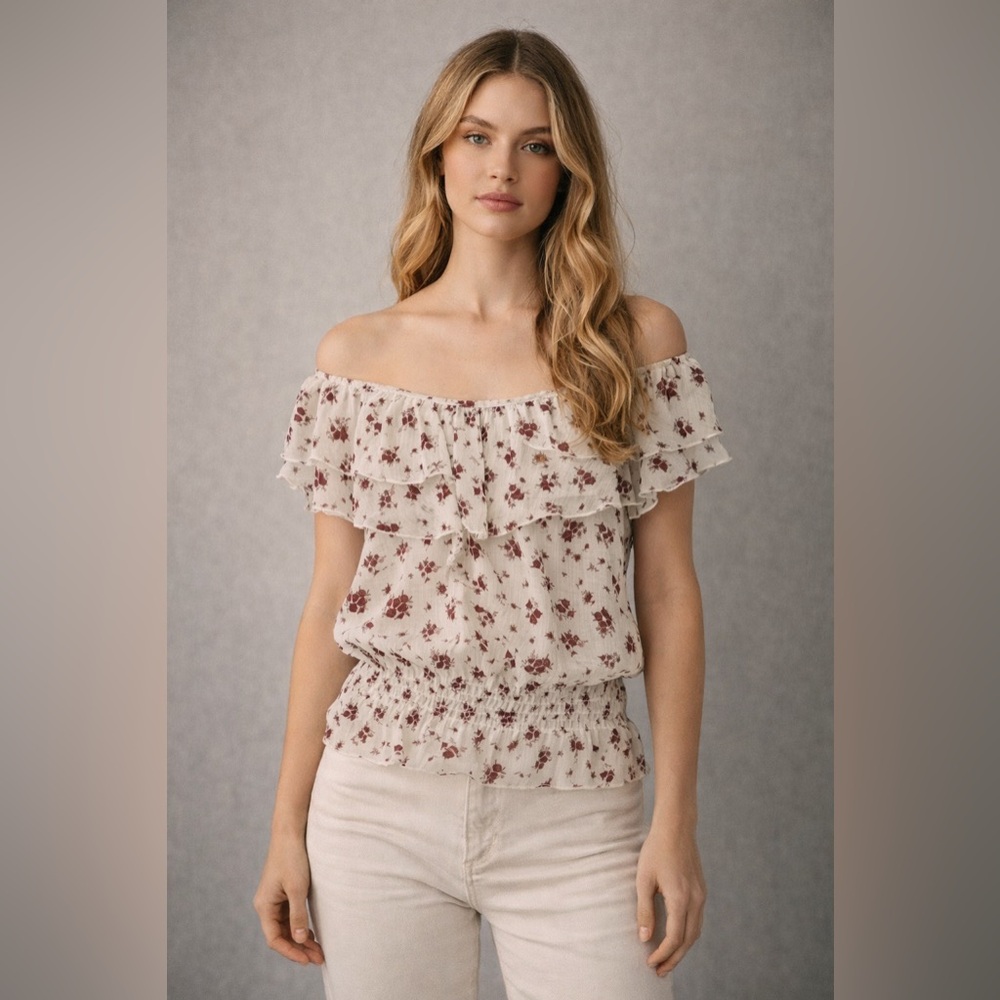 Miley & Max Floral Off Shoulder Ruffle‎ Top Size M Boho Cottagecore